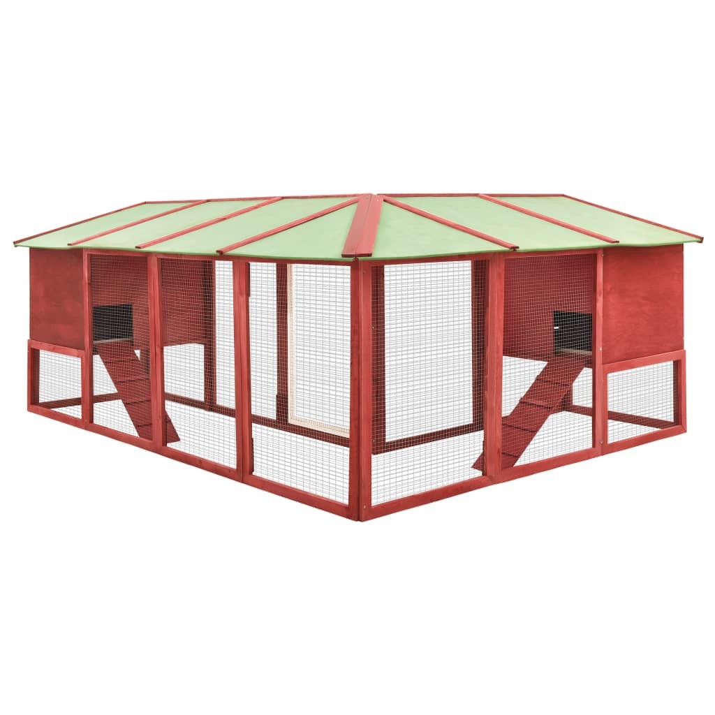 Outdoor Rabbit Hutch with Run Red and White Solid Fir Wood